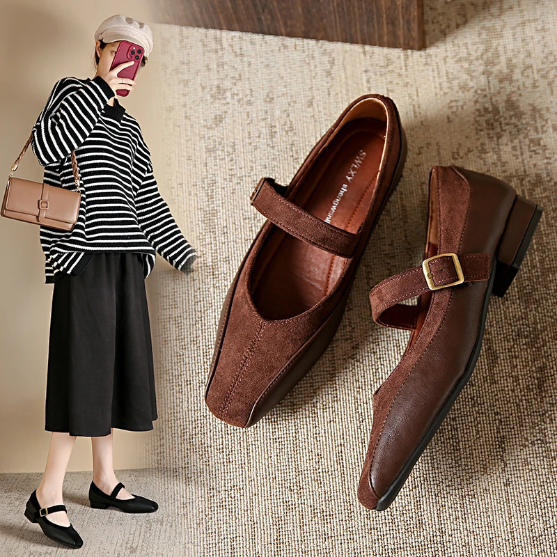 齐复古玛丽珍女鞋2025春夏新款韩版法式浅口单鞋一字带粗跟小皮鞋