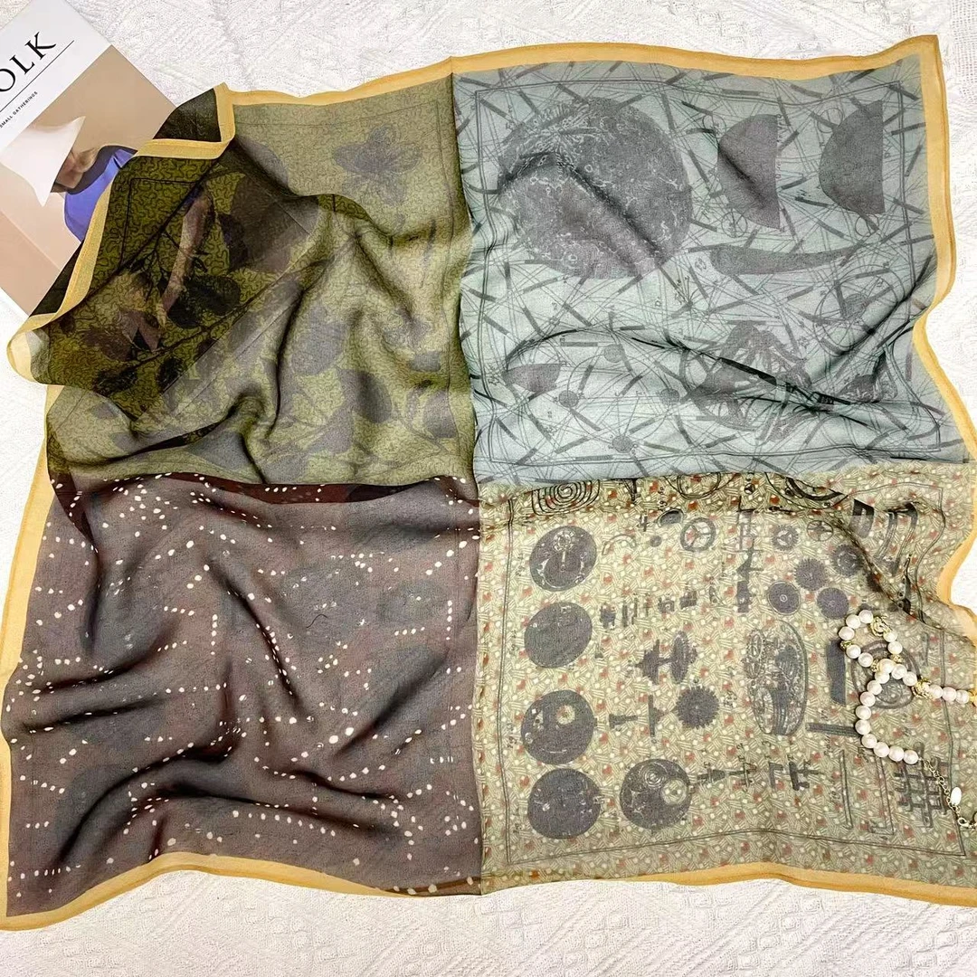 【星象仪】65cm100%桑蚕丝12姆米机边双绉丝巾中方巾