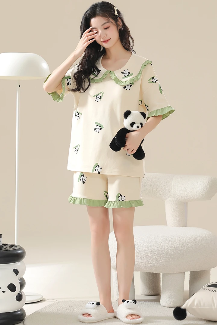 带胸垫睡衣女夏季短袖短裤甜美公主风加大码200斤家居服套装