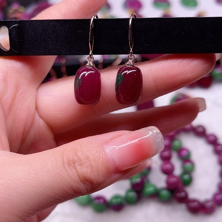 红宝石耳钩银S925镶嵌