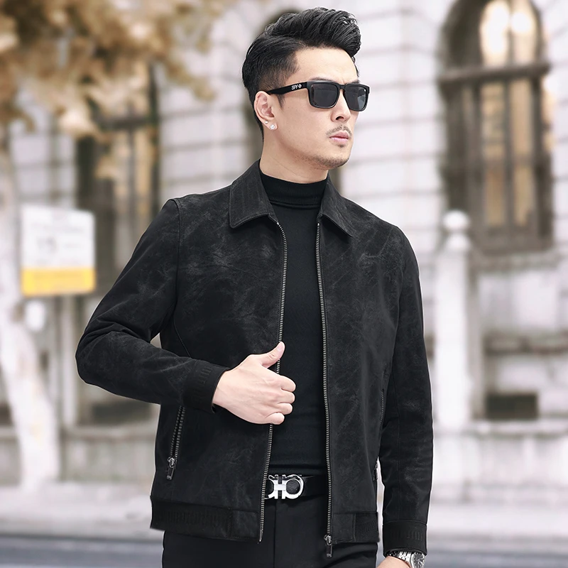 VBA 2812-1 ZKK断码 印花海宁真皮皮衣夹克春秋外套男短款休闲