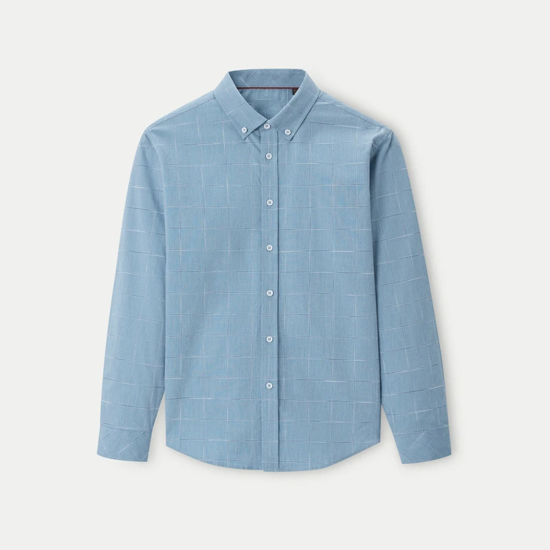 全棉！春秋细腻格纹亲肤男士尖领长袖衬衫修身打底寸衫上衣Y5T0006
