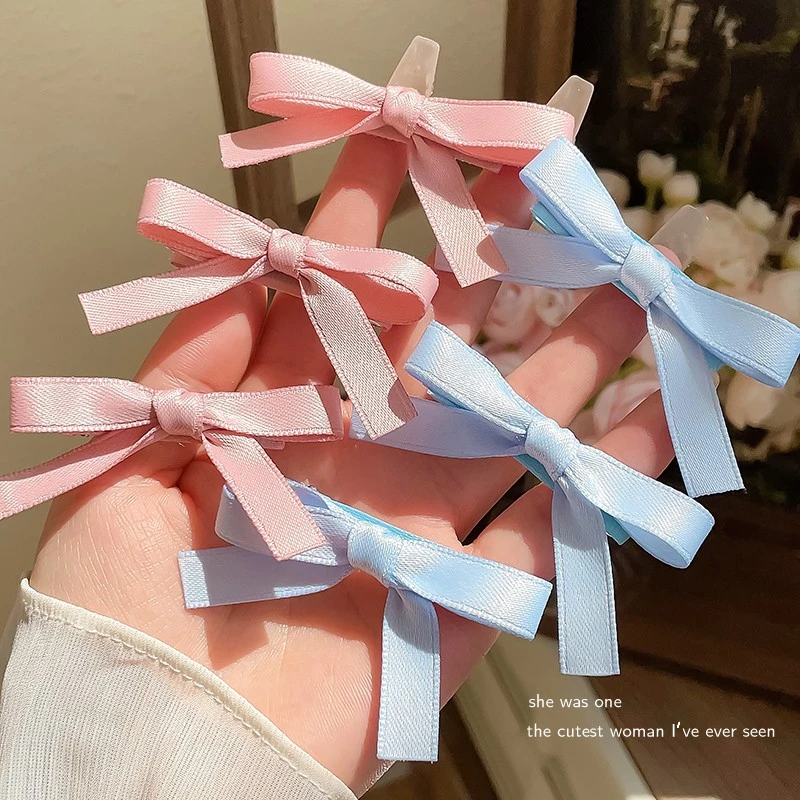 甜妹丝带蝴蝶结发夹侧边麻花辫夹子对夹芭蕾风发卡鸭嘴夹发饰头饰