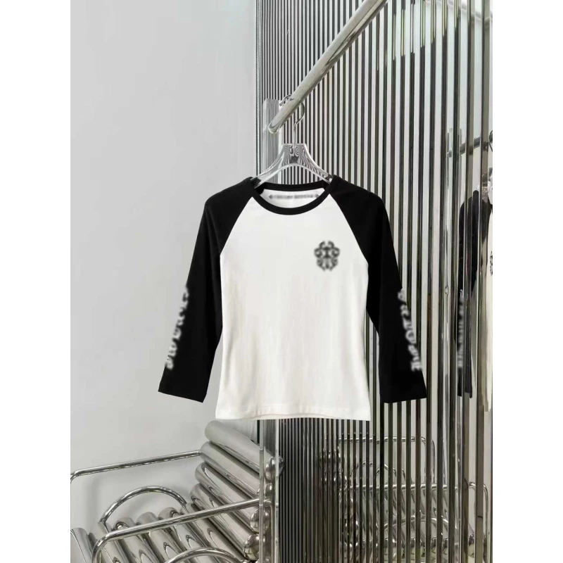 杨颖同款 宝剑十字梵文撞色插肩七分中长袖T恤上衣