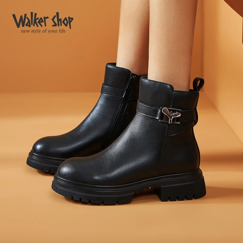 WalkerShop奥卡索保暖平跟学院风冬休闲冬季英伦风女靴M145279