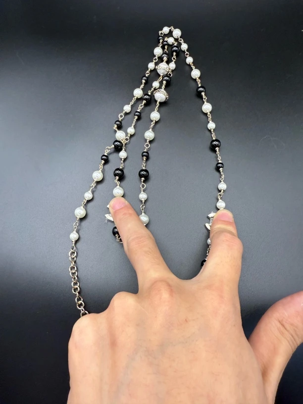 铜合金项链 双层黑白珠奈项1051