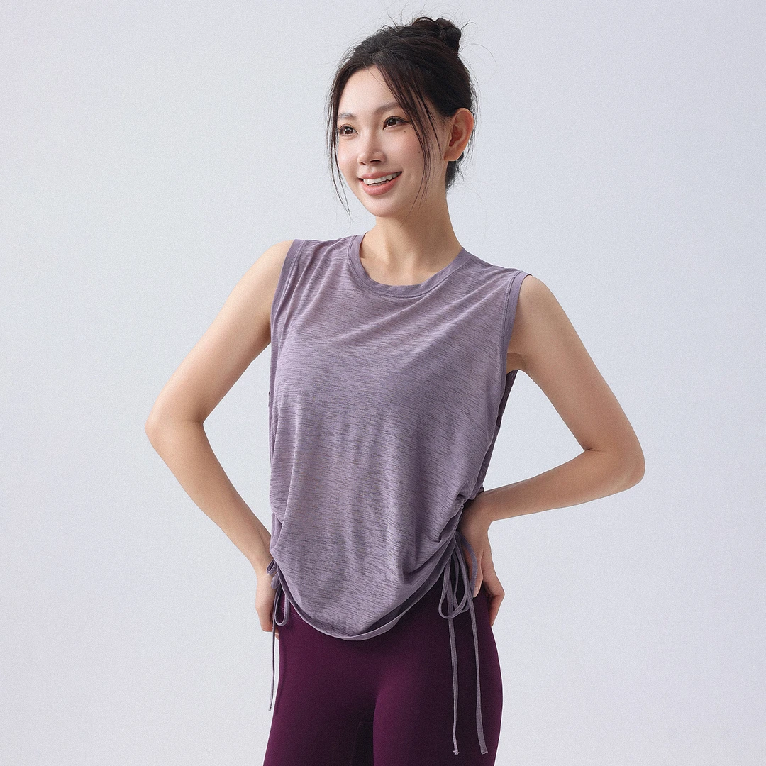 宽松瑜伽服女罩衫抽绳无袖背心跑步薄款夏健身衣普拉提训练服上衣