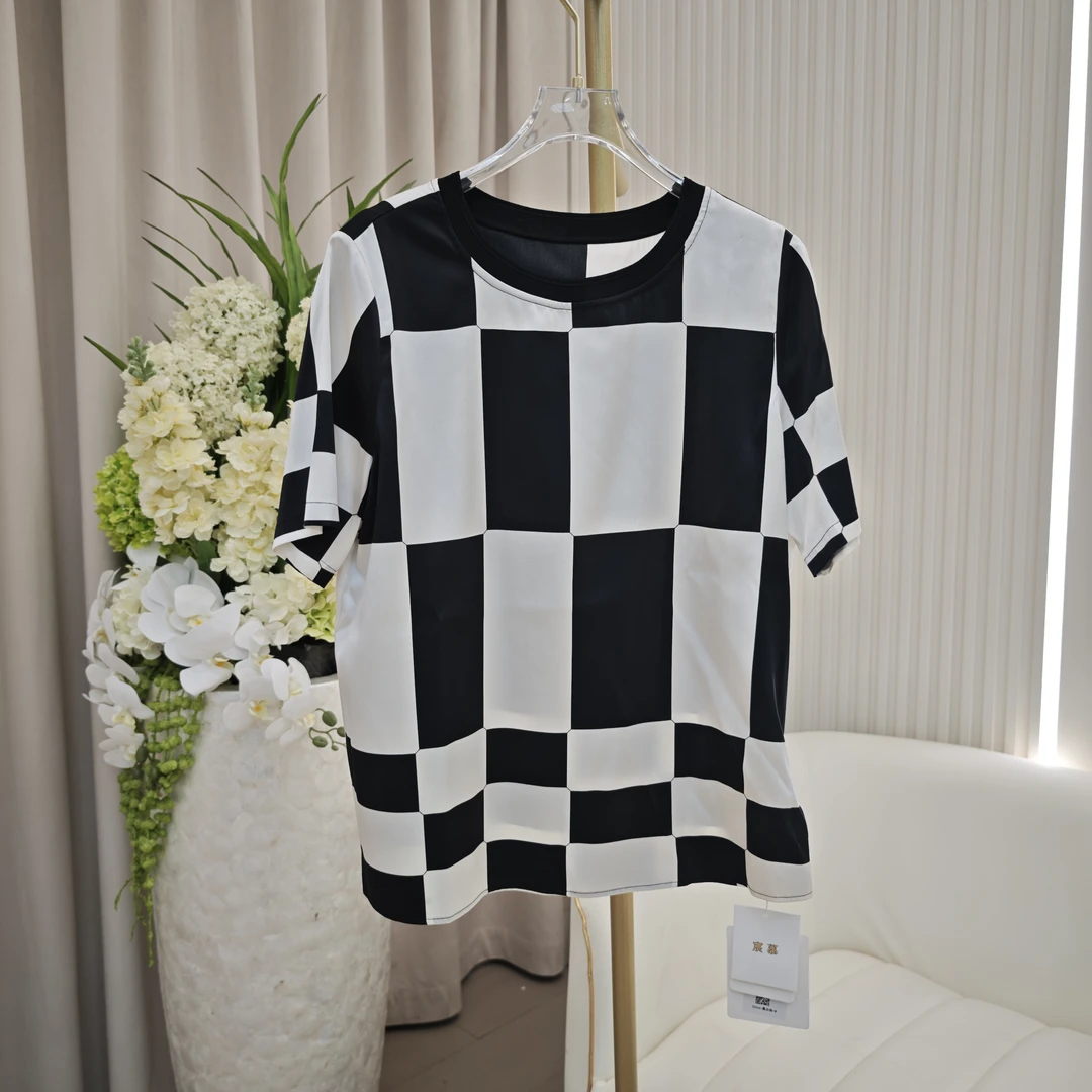 【宸慕】时尚休闲百搭格子款桑蚕丝小上衣25504
