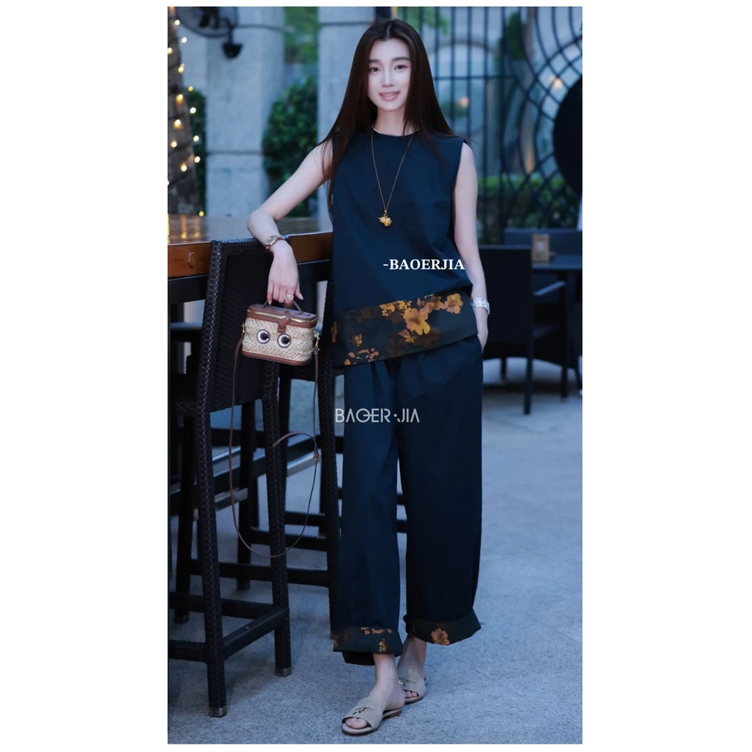 27-宝儿家含幂BF65425204夏季新款穿搭老钱风复古无袖马甲裤装