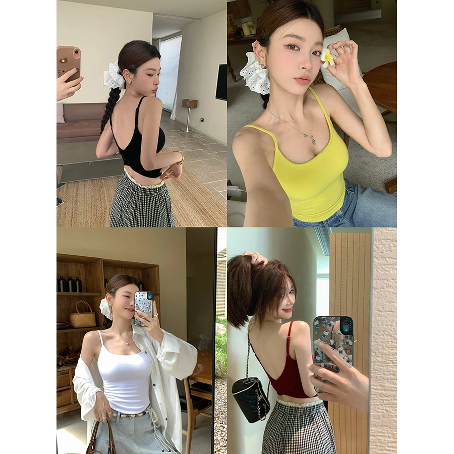 张贝贝 曼谷辣妹 交叉露背 胸垫一体式针织吊带