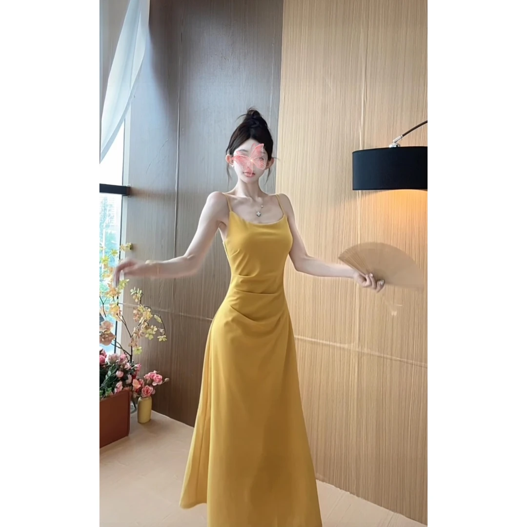 新款法式复古松弛显白吊带连衣裙显瘦气质长裙(无胸垫)