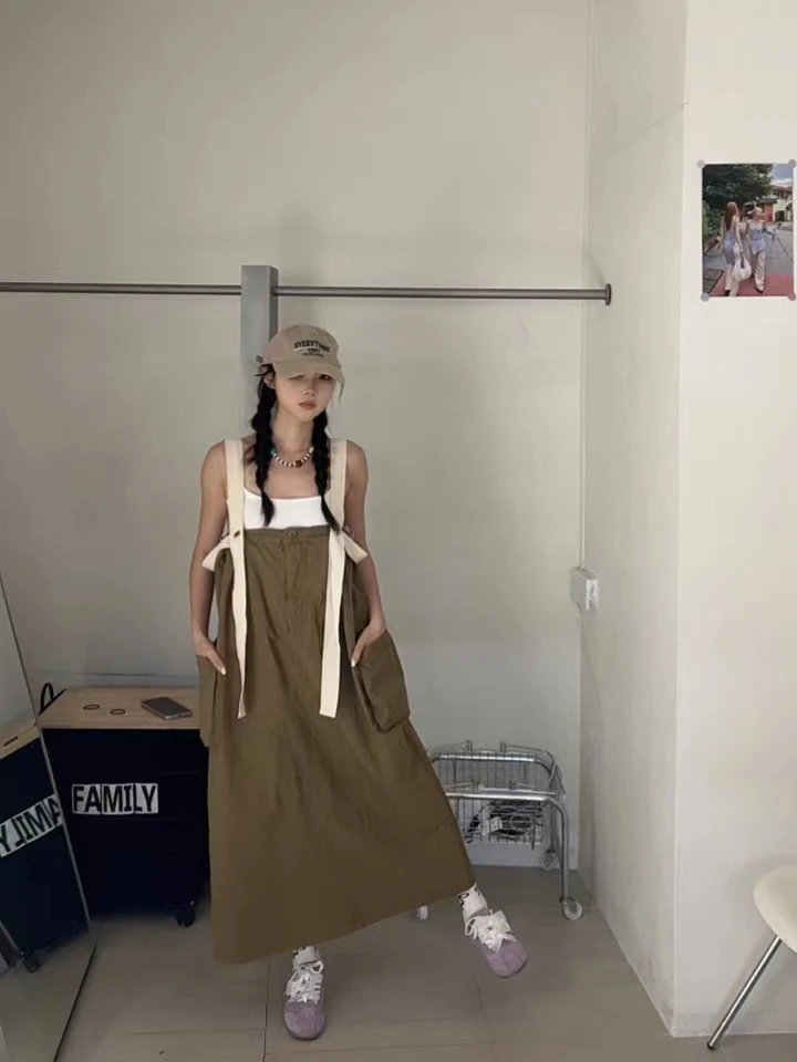 有货HNN#654夏季福利高品质工装吊带连衣裙，裙长：120cm