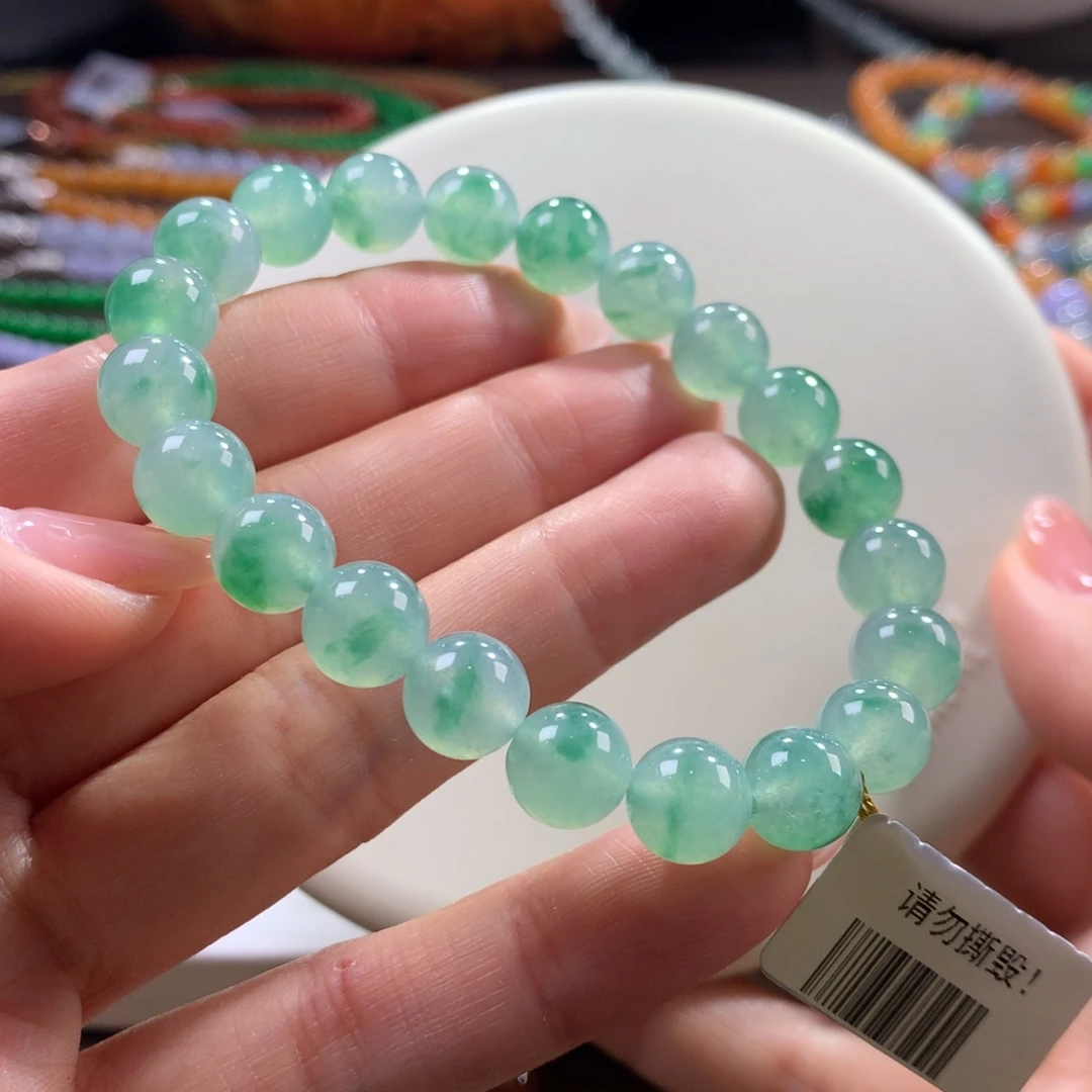 翡翠未镶嵌手链木那冰薄荷绿飘花卡9