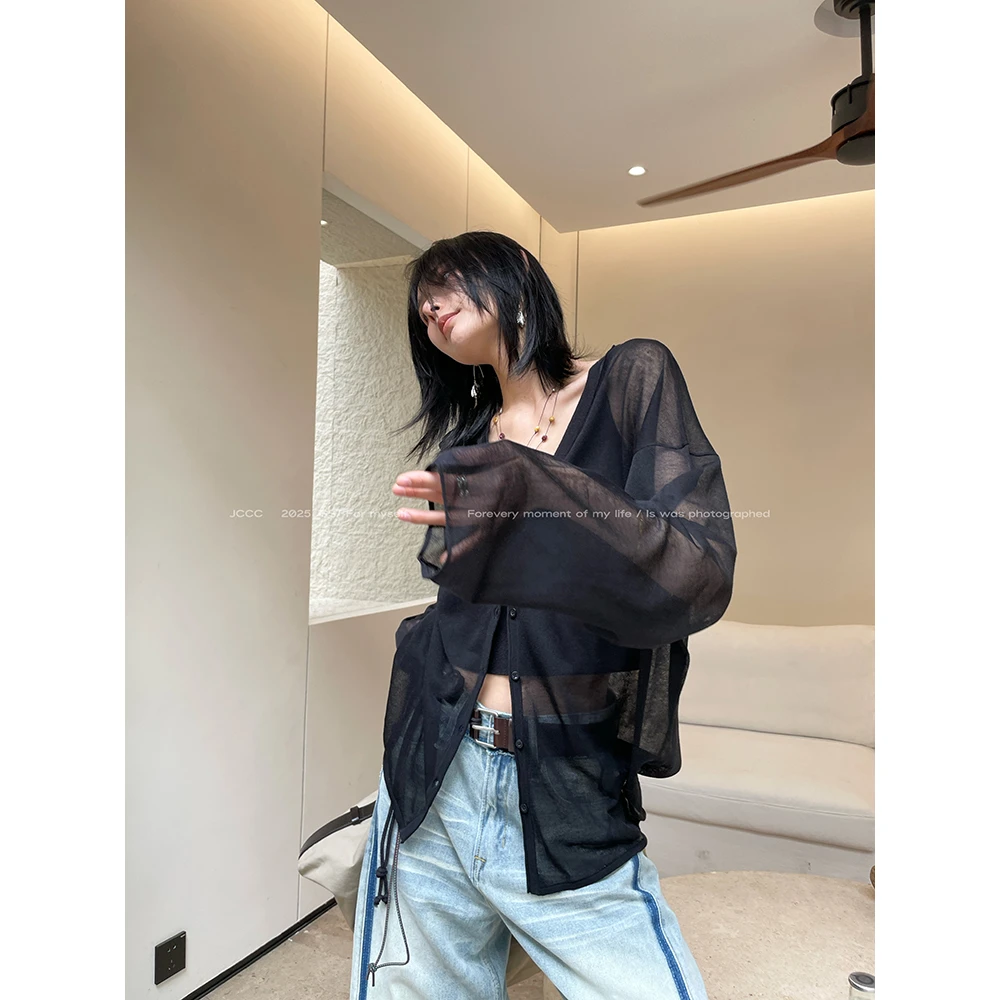 JCCC影子【一丝凉意】两色V领轻薄冰感不规则下摆开衫外套JE5BBS12