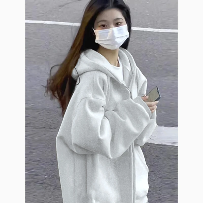 300斤大码美式休闲开衫拉链外套男女秋冬基础版宽松百搭连帽卫衣