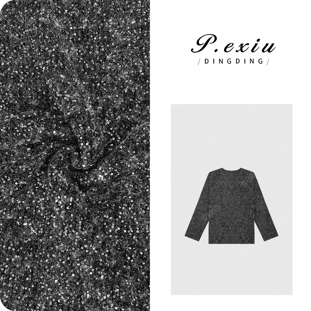 PanYiXiu/潘依绣【星空毛衣】羊-毛慵懒风细闪亮片V领针织毛衣L2562