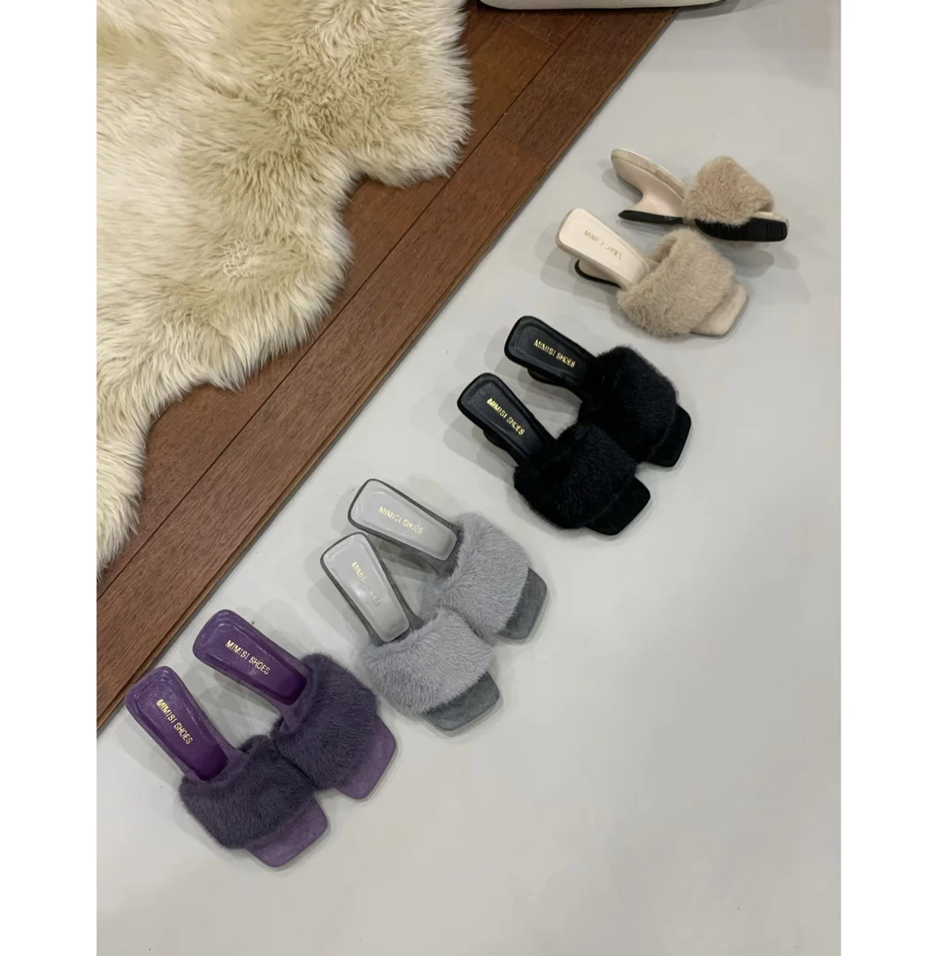 【XU·JING】坡跟毛拖鞋韩版毛毛高跟拖