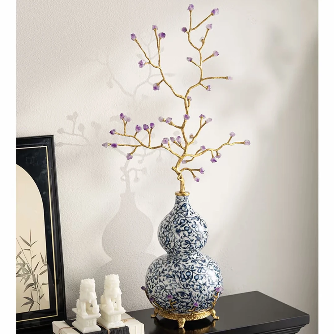 【本尼家】HY119新中式国风装饰紫水晶青花葫芦桌面壁龛玄关摆件