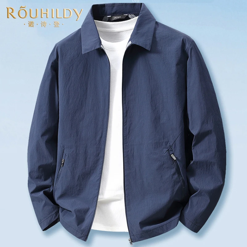 Rouhildy夹克男夏季薄款冰丝速干上衣2025新款男士翻领防晒外套