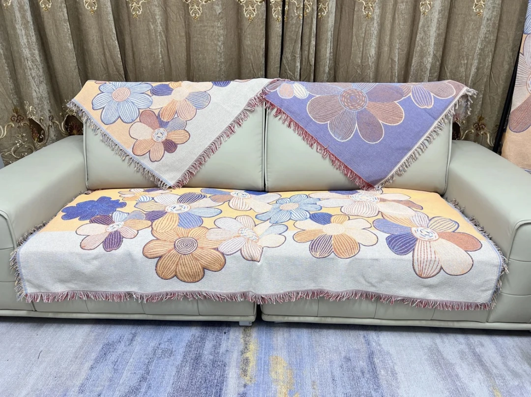 【90x90】花儿朵朵±5cm流苏沙发毯靠背巾单座多座沙发毯