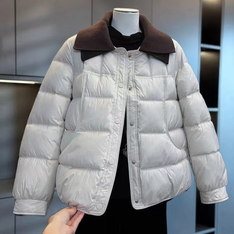 新款保暖毛线领冬季加厚加棉棉衣外套棉服时尚女显瘦棉衣气质外套