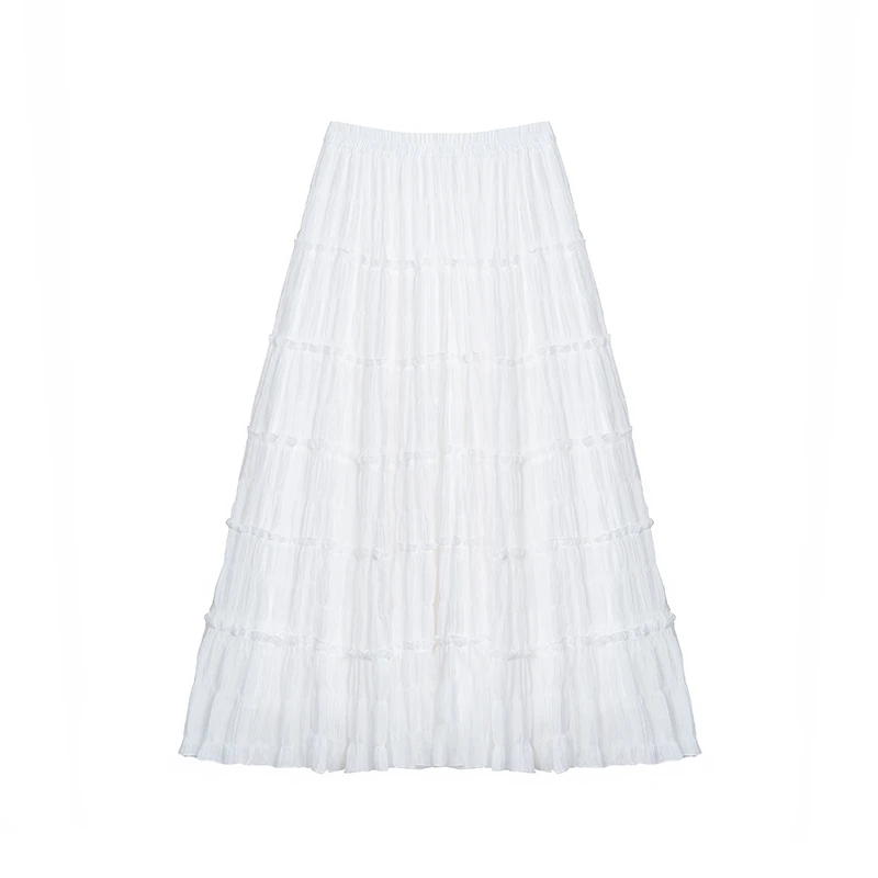 【纸片人】松紧高腰褶皱花边减龄蛋糕裙半身裙纱裙A2925