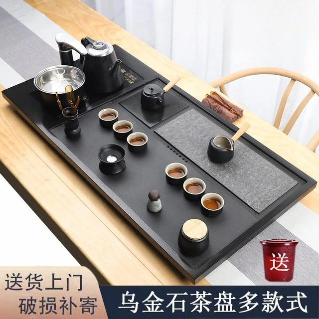 天然整块乌金石茶盘茶具套装家用高档自动一体烧水壶轻奢茶台盘
