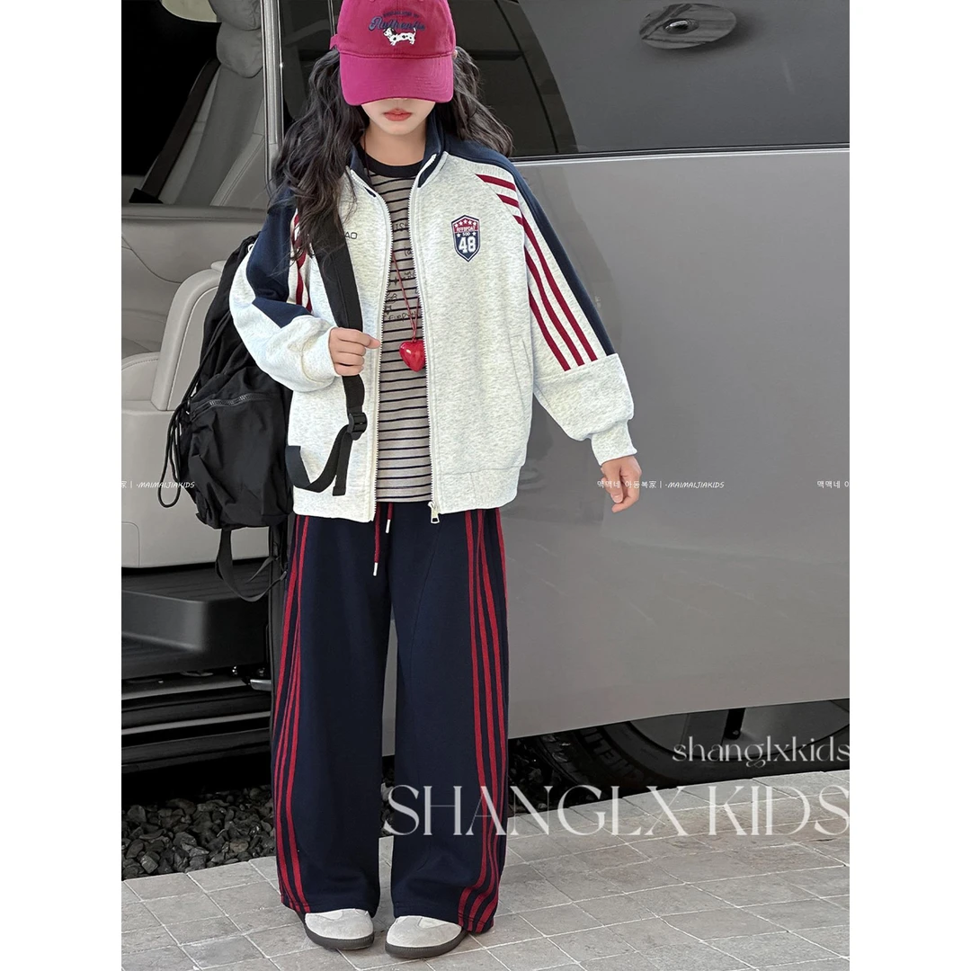 秋装搭配一整套高级感女童秋季拉条运动套装2025秋季新款时髦洋气