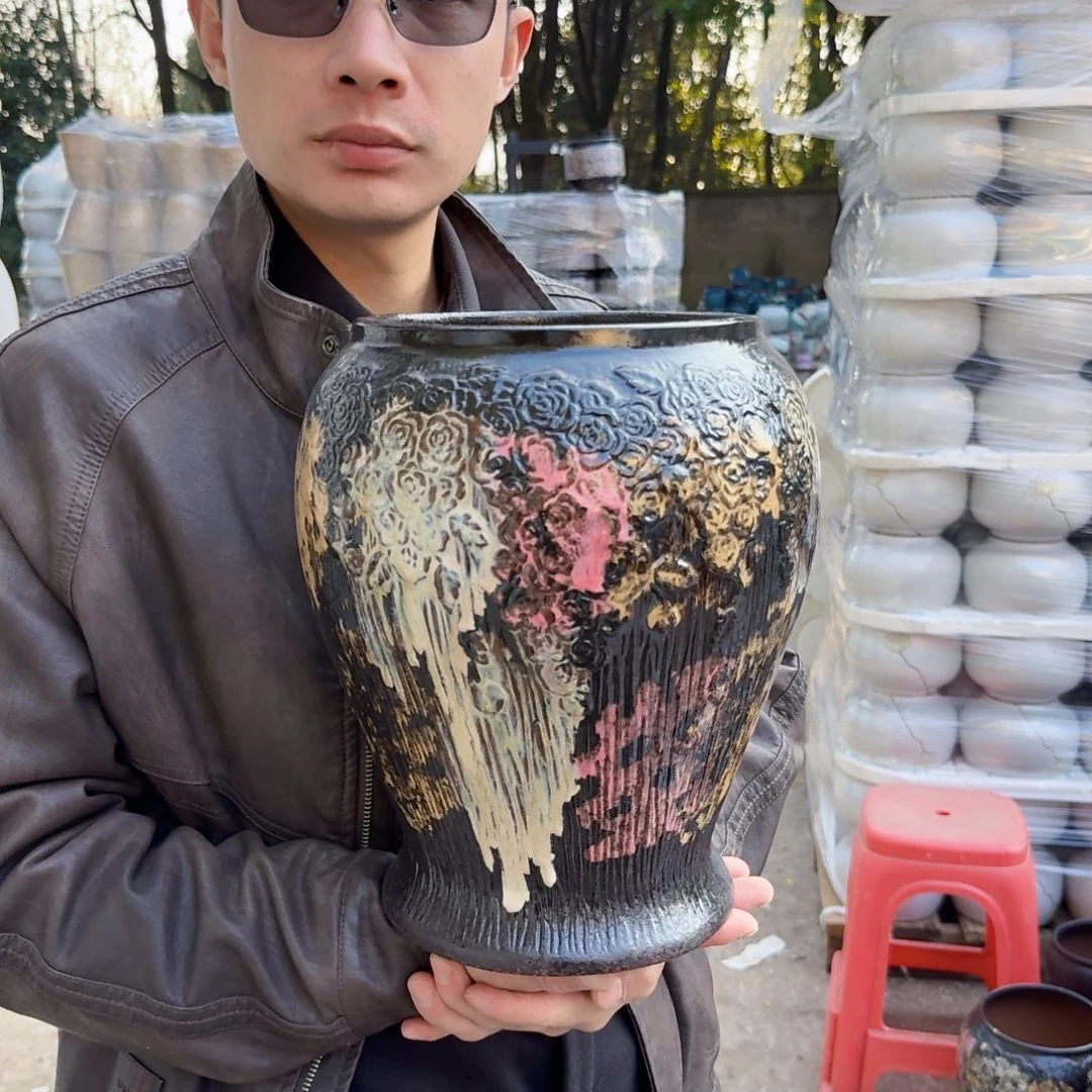 紫砂花盆口19高31（一个玫瑰花彩色