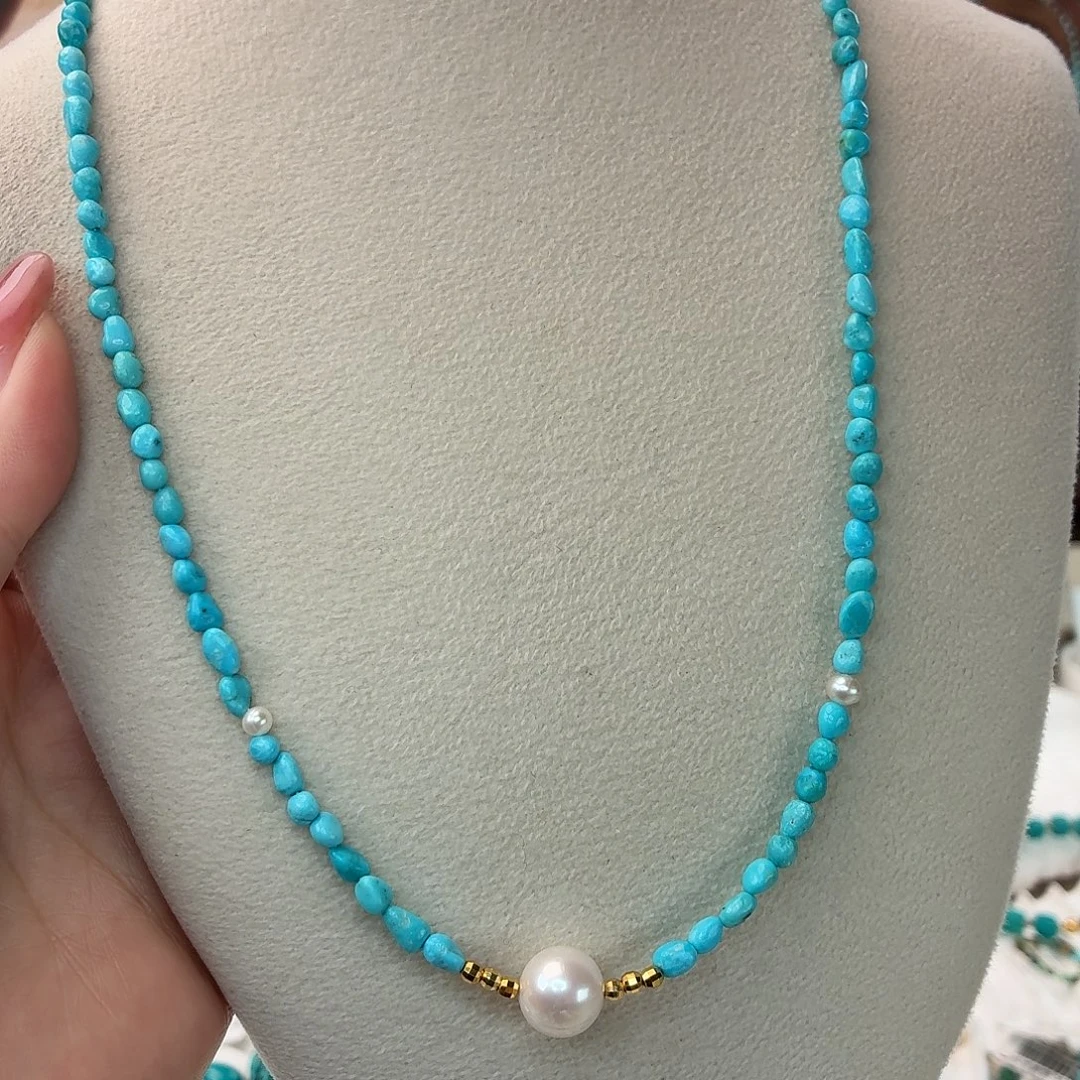 绿松石银S925镀金镶嵌颈饰