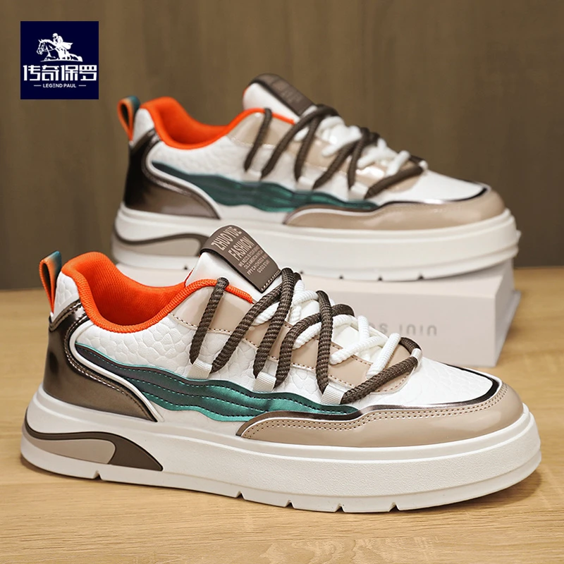 传奇保罗男鞋春季2025新款潮流百搭低帮板鞋男士运动休闲厚底潮鞋