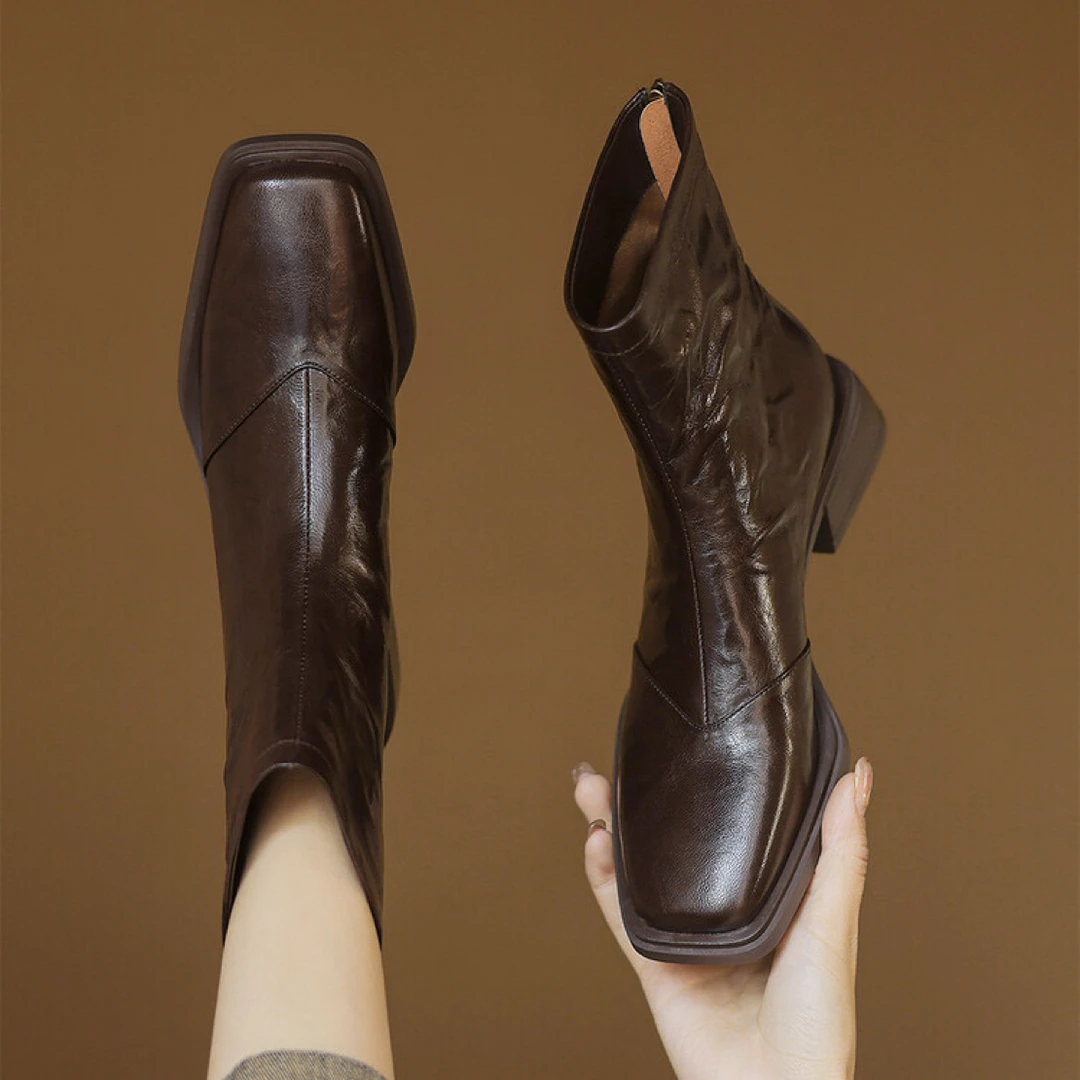 小卿~羊皮3公分/真皮断码清仓中跟粗跟短靴女秋冬单靴瘦瘦靴2009