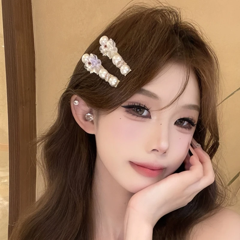 轻奢小众甜美温柔渐变紫色花朵发夹精致刘海侧边夹