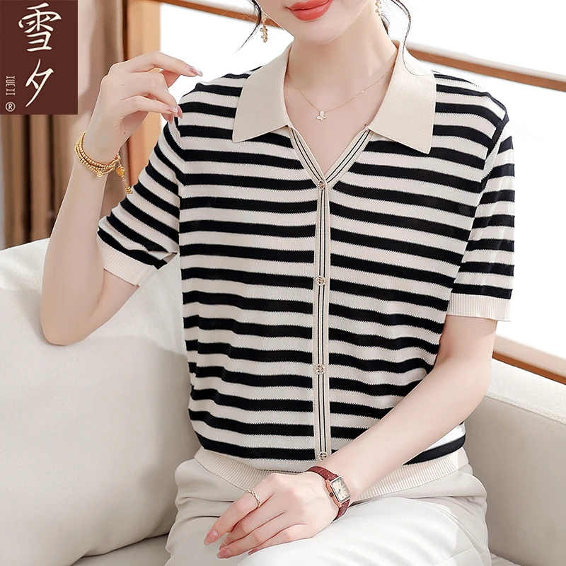 【雪夕】凉爽一夏莱赛尔天丝时尚翻领短袖T恤P-X-CC7717