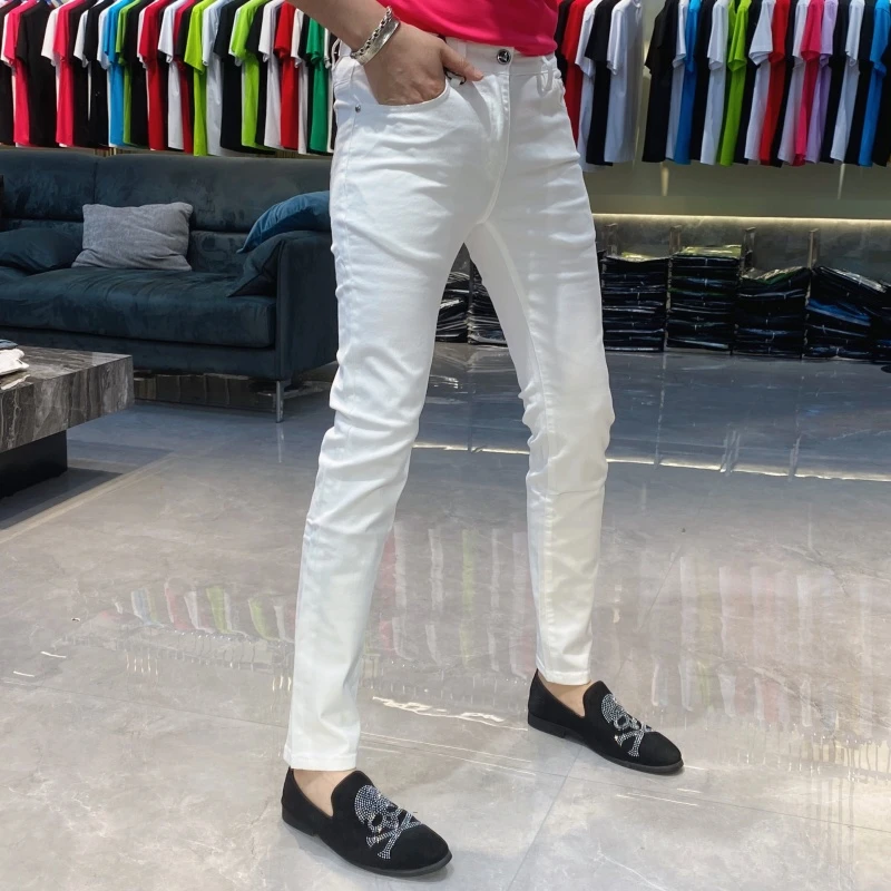 【也许家】新品男士夏季男士欧货修身弹力白色简约显瘦牛仔裤TH1513