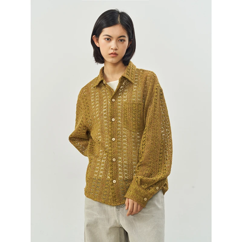 11st crops*floral textured hollow shirt 碎花纹理镂空短袖衬衫
