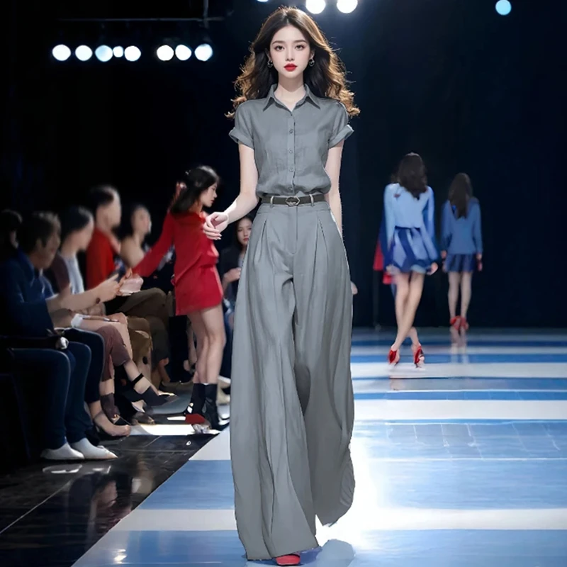 休闲减龄套装女2026年夏季新款设计感洋气短袖衬衫阔腿裤两件套潮