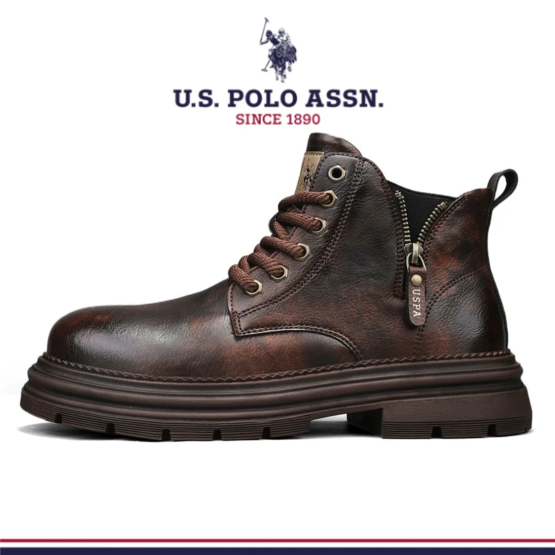 U.S. POLO ASSN.男士马丁靴2025秋冬新款复古英伦厚底高帮工装靴