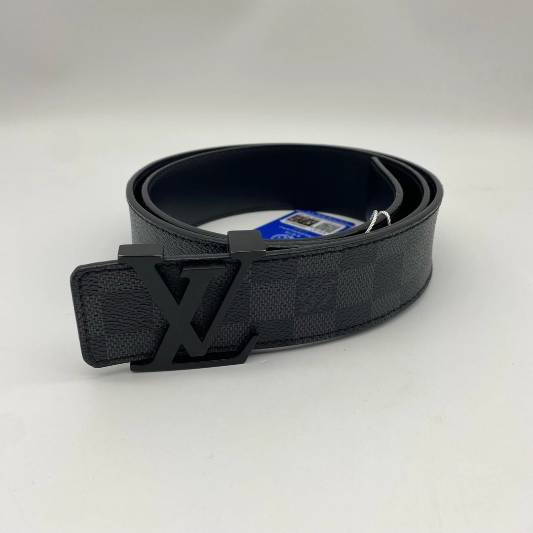 95新 LV lv路易威登黑色磨砂扣棋盘格90码皮带11717272