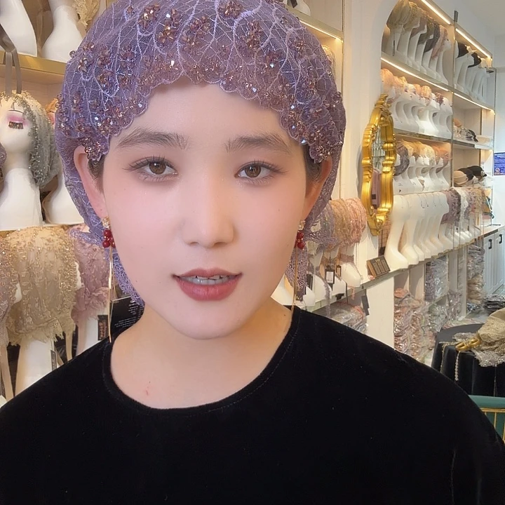纯棉高端紫色鱼尾丝带帽