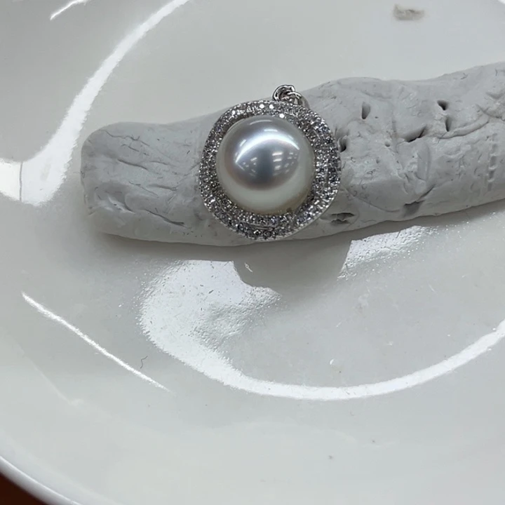 吊坠(不含链)银S925镶嵌海水珍珠10-11mm