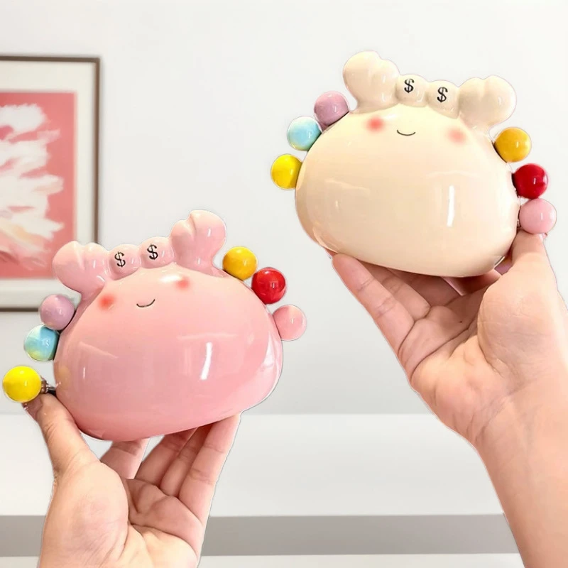 螃蟹水果叉甜品可爱不锈钢小叉子陶瓷收纳罐套装果插儿童安全果签