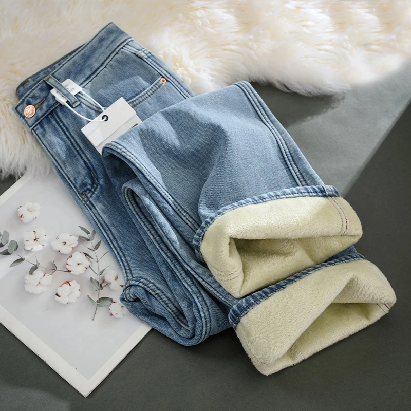 加绒加厚窄版阔腿牛仔裤女秋冬2024牛仔牛仔裤女款爆款2024新款