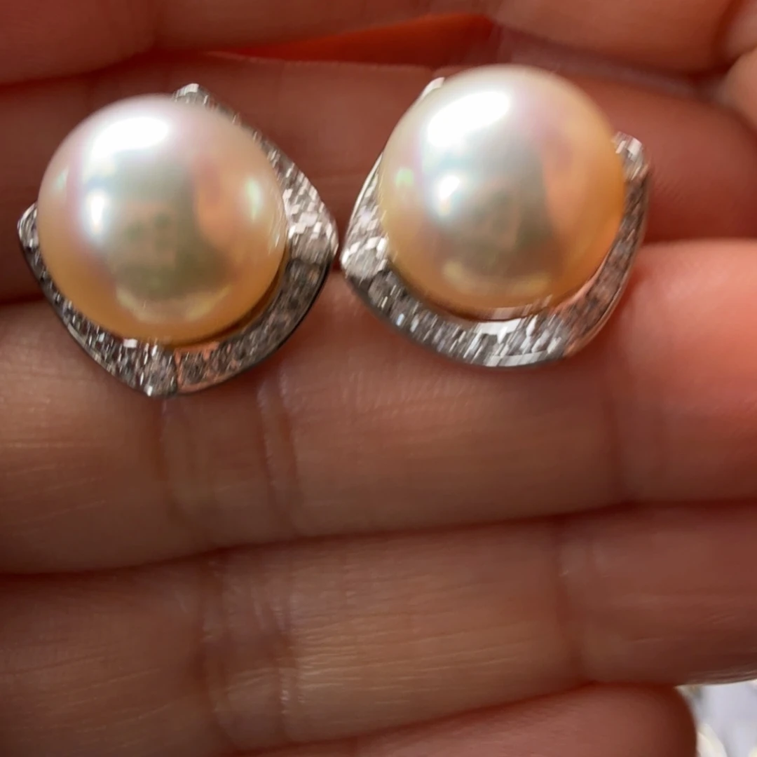 海水珍珠耳饰银S925镶嵌