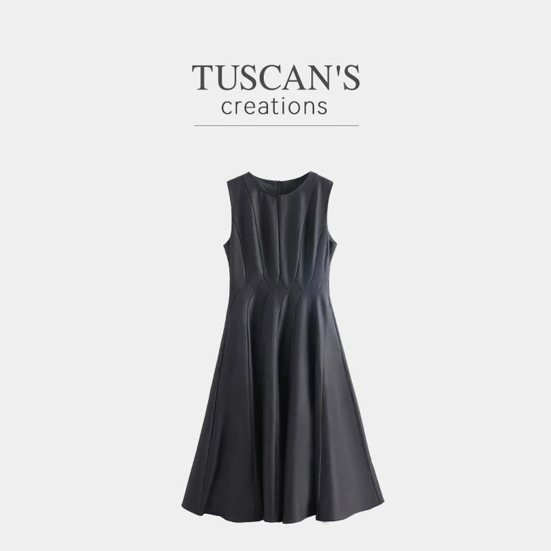 TUSCAN'S CREATIONS气质设计款显瘦无袖轻奢连衣裙小黑裙时代集团