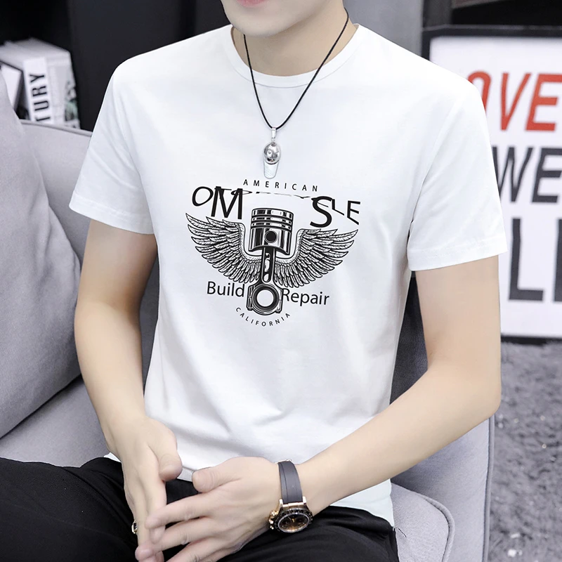 夏季冰感短袖t恤那潮流白色百搭男士体恤衫休闲潮牌男装半轴上衣