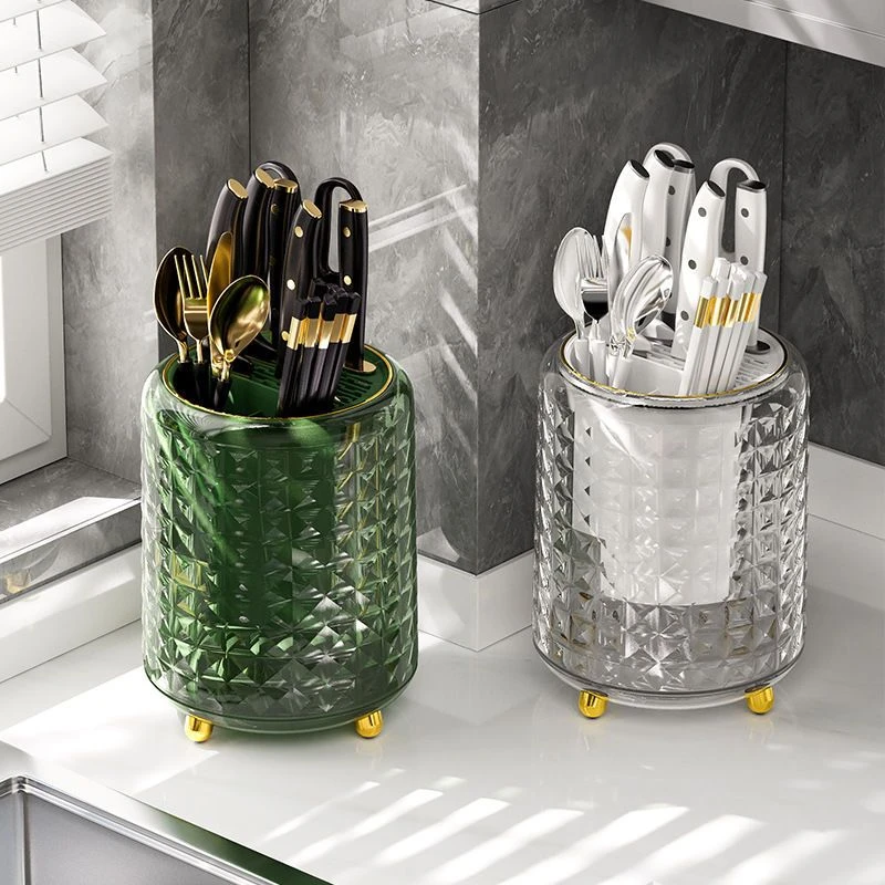 厨房旋转刀架置物架台面多功能筷子筒刀具一体收纳家用架子轻奢