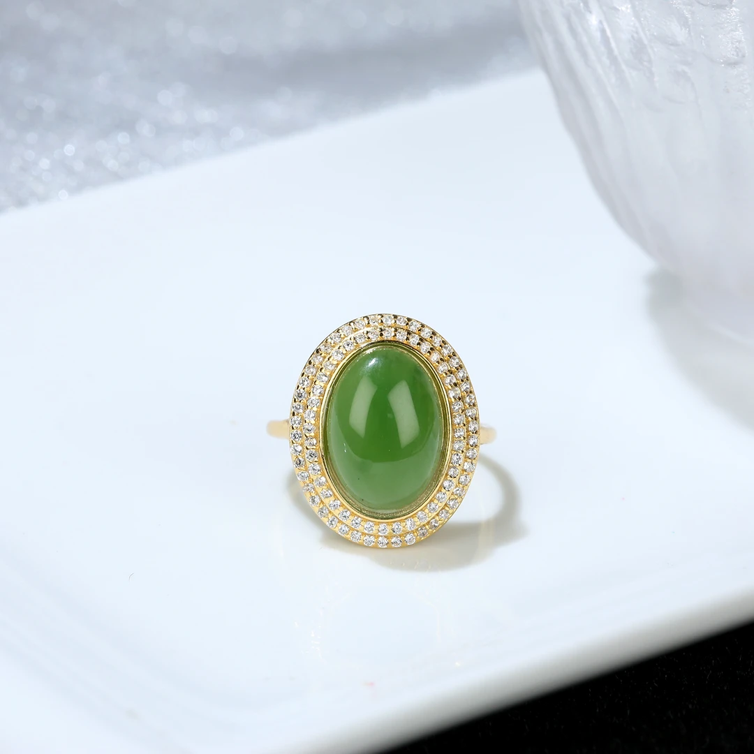 HW【麦子家族女神节礼物】天然和田玉S925银精致戒指时尚 EF0963