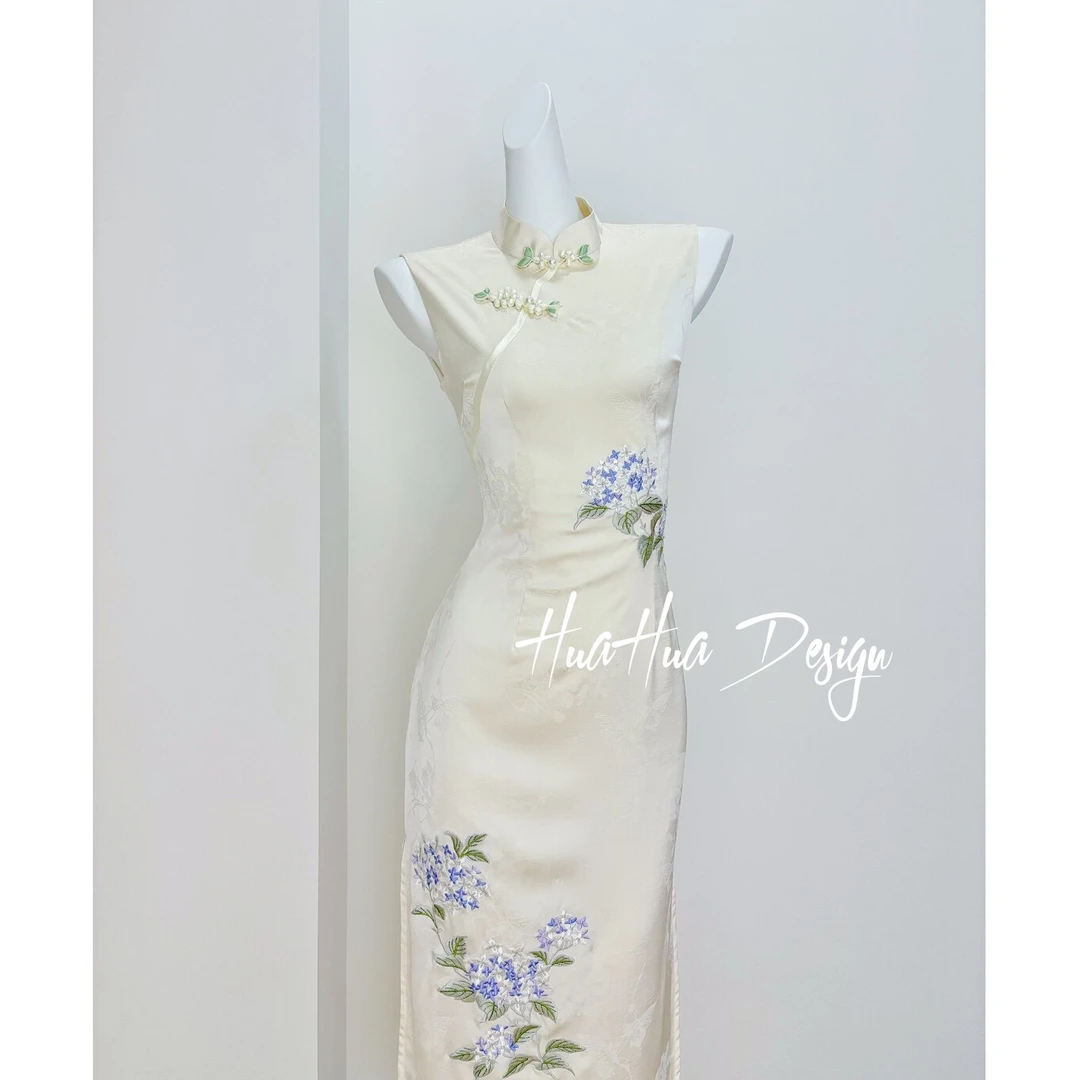 苏故里【清雅丽人】文艺高端手工日常旗袍气质有弹力双层衣长120