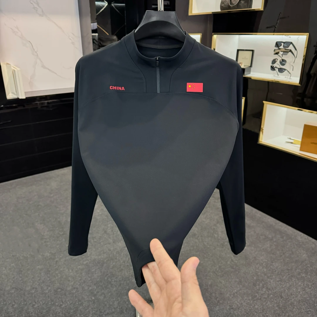 512-1款年户外男士半拉链长袖黑色打底高定纯色运动休闲打底